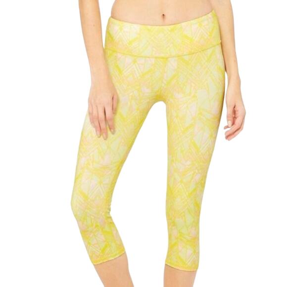 ALO Yoga Pants - Alo Yoga Airbrush Capri in Zest Indigo Yellow Geometric Women's Size S